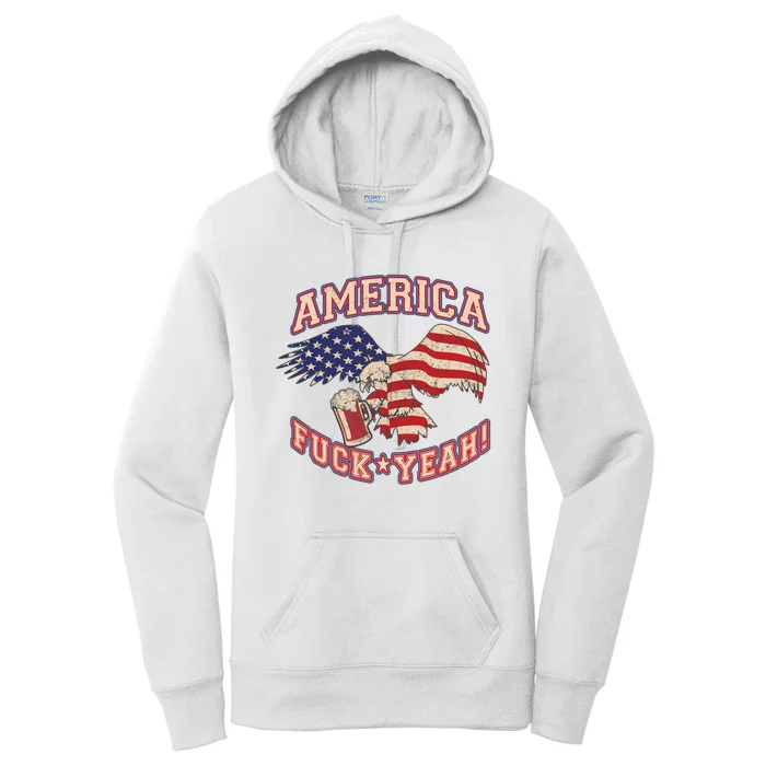 America Fuck Yeah Bald Eagle Beer 4th Of July Vintage Women's Pullover Hoodie