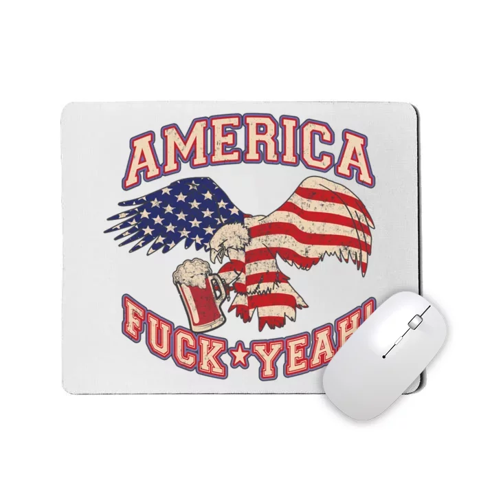 America Fuck Yeah Bald Eagle Beer 4th Of July Vintage Mousepad