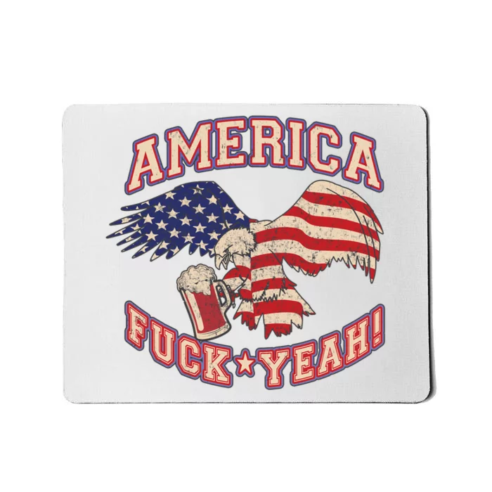 America Fuck Yeah Bald Eagle Beer 4th Of July Vintage Mousepad