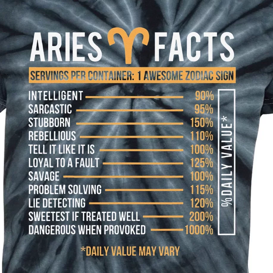 Aries Facts Zodiac Sign Horoscope Astrology Astrologer Kids Tie-Dye T-Shirt