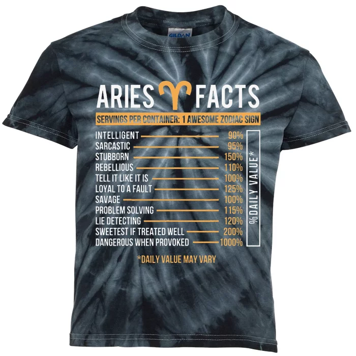 Aries Facts Zodiac Sign Horoscope Astrology Astrologer Kids Tie-Dye T-Shirt