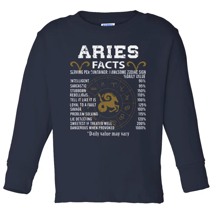 Aries Facts Zodiac Sign Toddler Long Sleeve Shirt