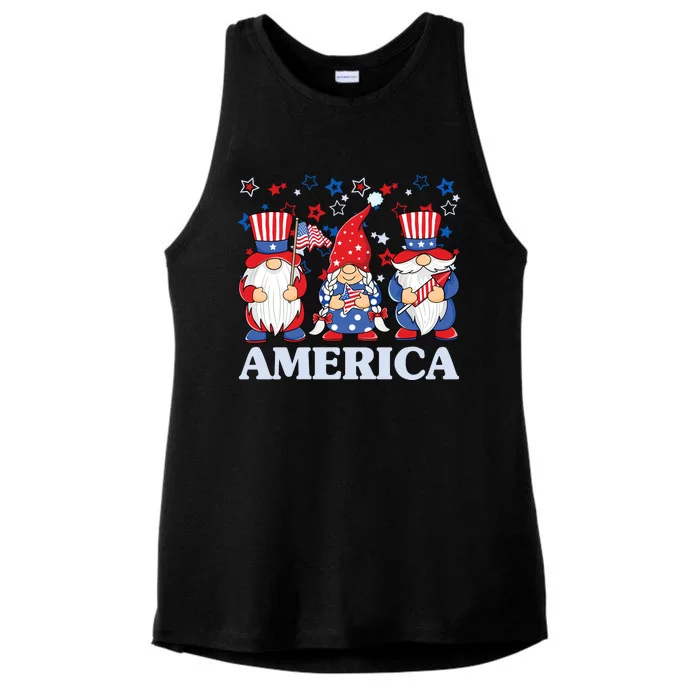 America Gnome 4th Of July Celebration Ladies Tri-Blend Wicking Tank