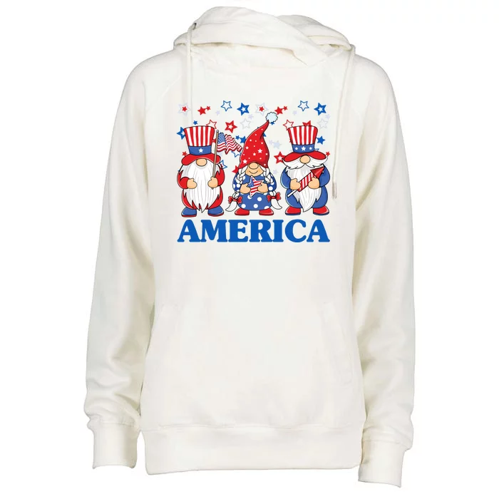 America Gnome 4th Of July Celebration Womens Funnel Neck Pullover Hood