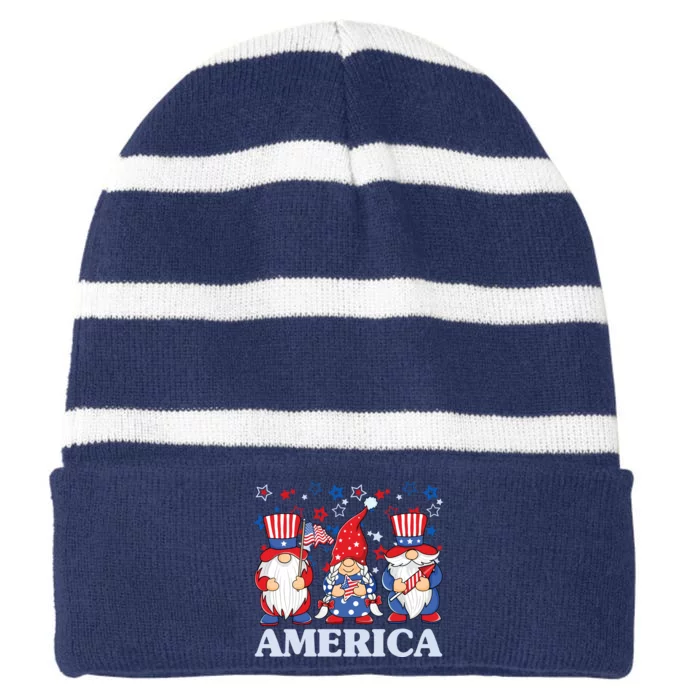 America Gnome 4th Of July Celebration Striped Beanie with Solid Band