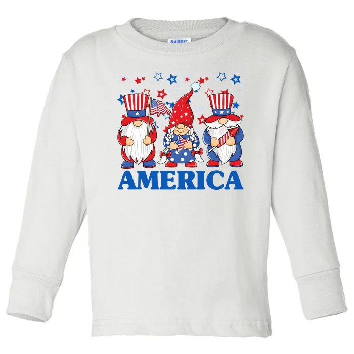 America Gnome 4th Of July Celebration Toddler Long Sleeve Shirt