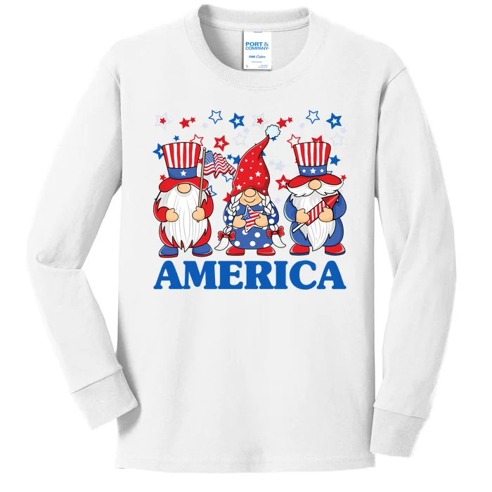 America Gnome 4th Of July Celebration Kids Long Sleeve Shirt