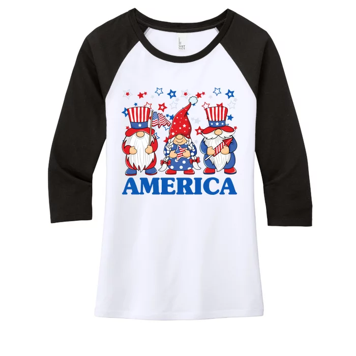 America Gnome 4th Of July Celebration Women's Tri-Blend 3/4-Sleeve Raglan Shirt