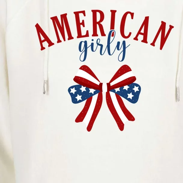 American Girly 4th Of July Usa Bow Womens Funnel Neck Pullover Hood