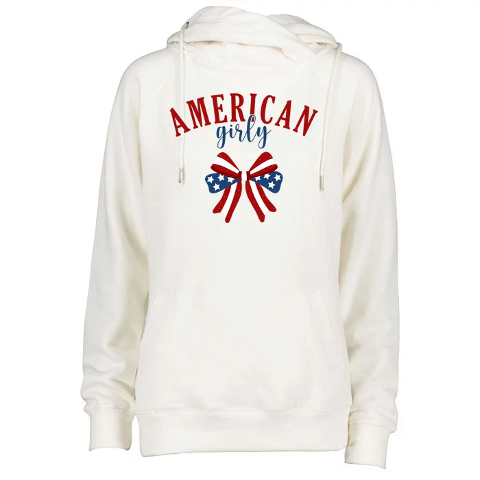 American Girly 4th Of July Usa Bow Womens Funnel Neck Pullover Hood