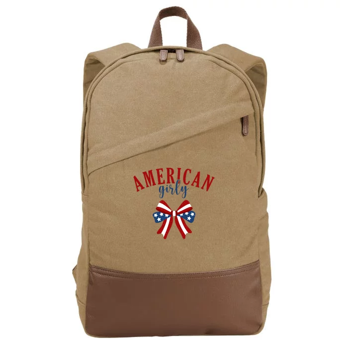 American Girly 4th Of July Usa Bow Cotton Canvas Backpack