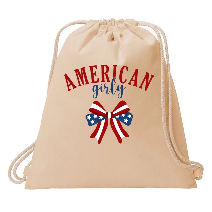 American Girly 4th Of July Usa Bow Drawstring Bag