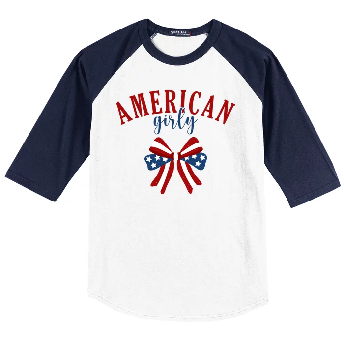 American Girly 4th Of July Usa Bow Baseball Sleeve Shirt