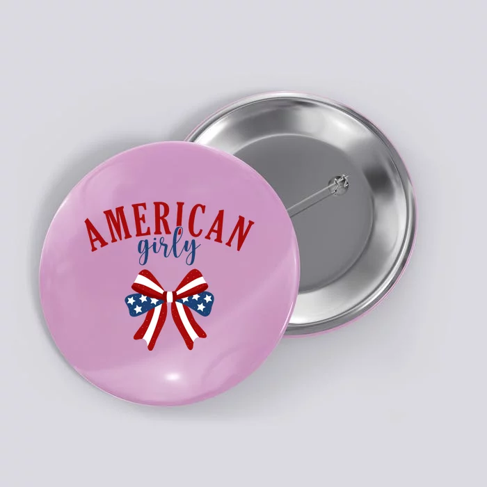 American Girly 4th Of July Usa Bow Button