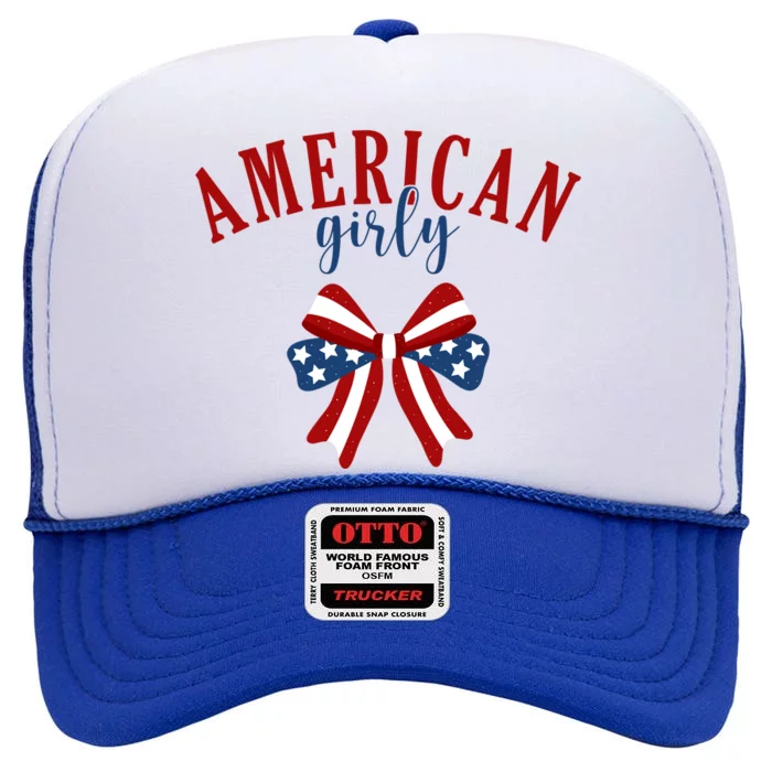 American Girly 4th Of July Usa Bow High Crown Mesh Trucker Hat