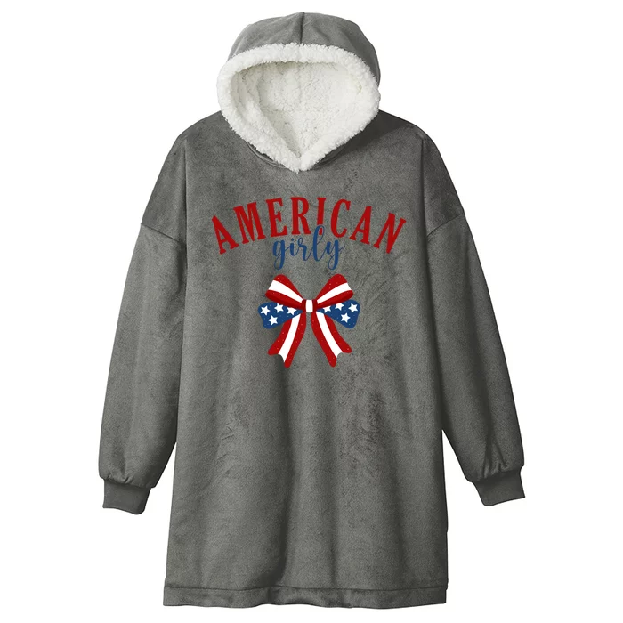 American Girly 4th Of July Usa Bow Hooded Wearable Blanket