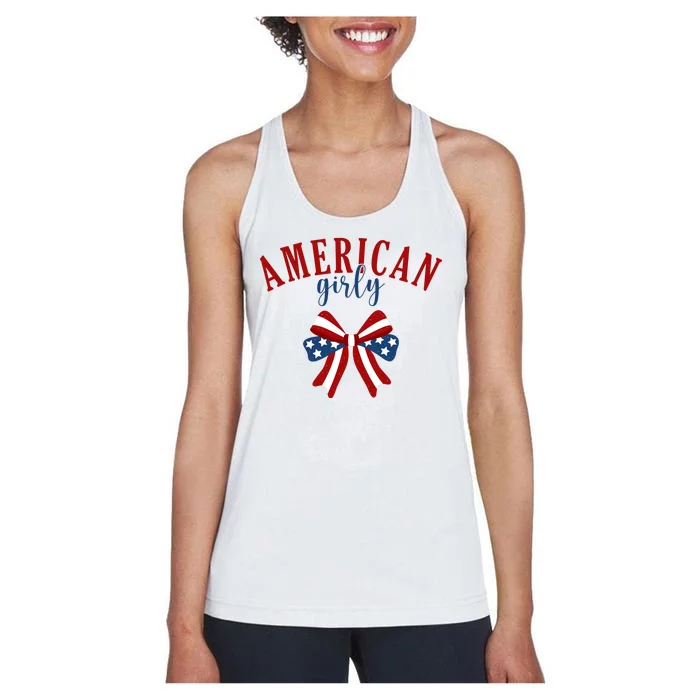 American Girly 4th Of July Usa Bow Women's Racerback Tank