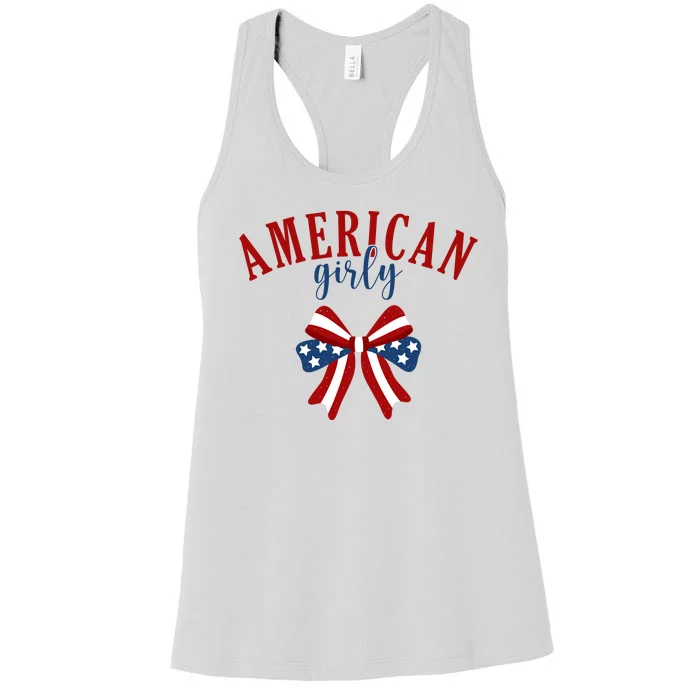 American Girly 4th Of July Usa Bow Women's Racerback Tank