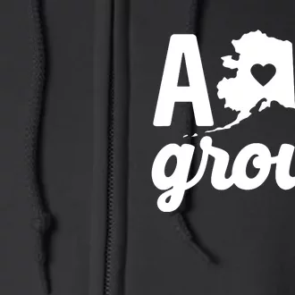 Alaska Grown Ak Home State Heart Script Full Zip Hoodie