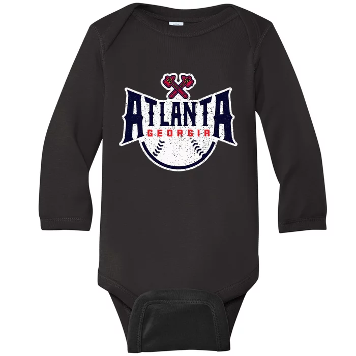 Atlanta Georgia Atl Vintage Baseball Retro Throwback Baby Long Sleeve Bodysuit