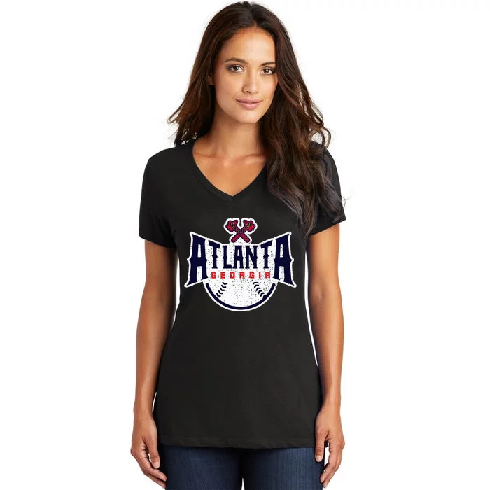 Atlanta Georgia Atl Vintage Baseball Retro Throwback Women's V-Neck T-Shirt