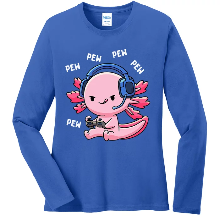 Axolotl Gaming Anime Video Game Pew Gamer Ladies Long Sleeve Shirt