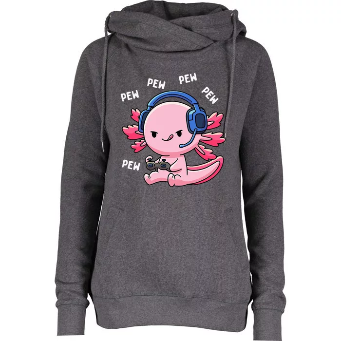 Axolotl Gaming Anime Video Game Pew Gamer Womens Funnel Neck Pullover Hood