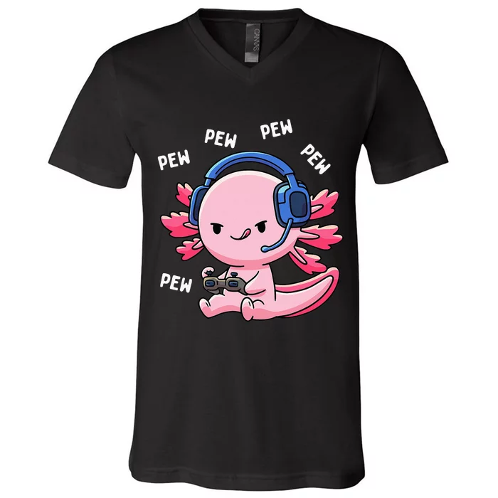 Axolotl Gaming Anime Video Game Pew Gamer V-Neck T-Shirt