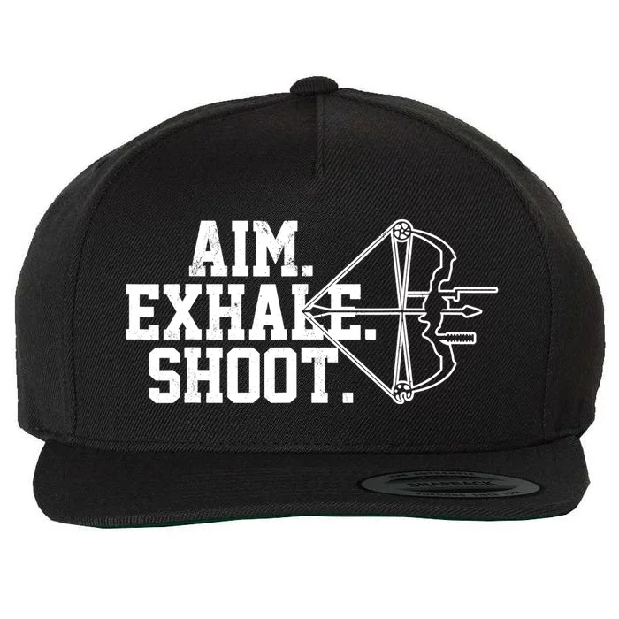 Archery Gift Aim Exhale Shoot Bow Hunting Archer Gift Wool Snapback Cap