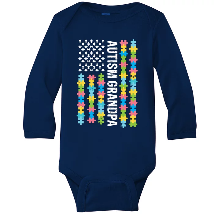 Autism Grandpa Awareness I'm A Proud Grandfather Vintage Us Gift Baby Long Sleeve Bodysuit