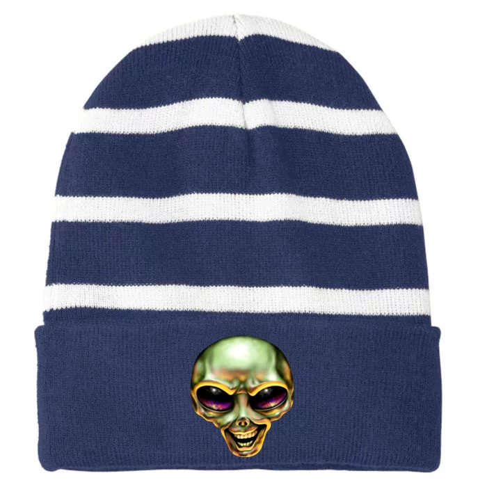 Alien Grin Striped Beanie with Solid Band