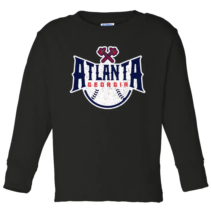 Atlanta Georgia Atl Vintage Baseball Retro Throwback Toddler Long Sleeve Shirt