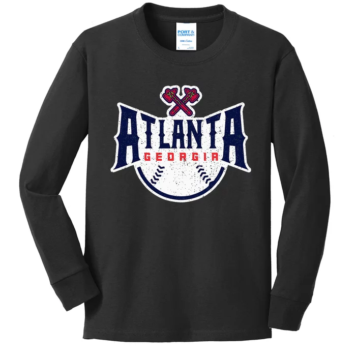 Atlanta Georgia Atl Vintage Baseball Retro Throwback Kids Long Sleeve Shirt