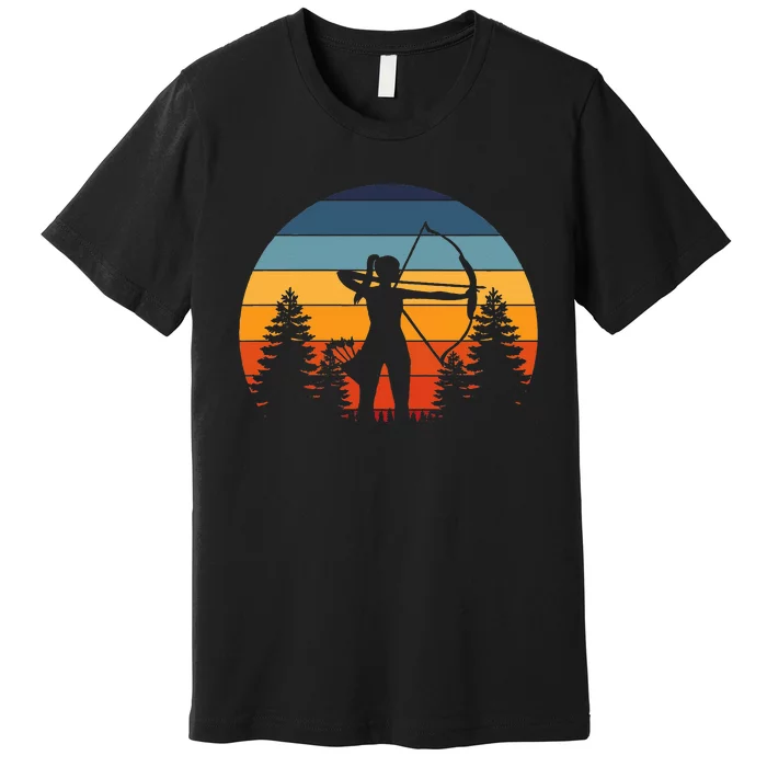 Archery Girl Archer Bow Vintage Retro Sunset Nice Woman Premium T-Shirt