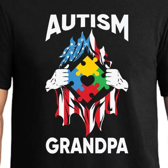 Autism Grandpa American Flag Autism Awareness Puzzle Pajama Set