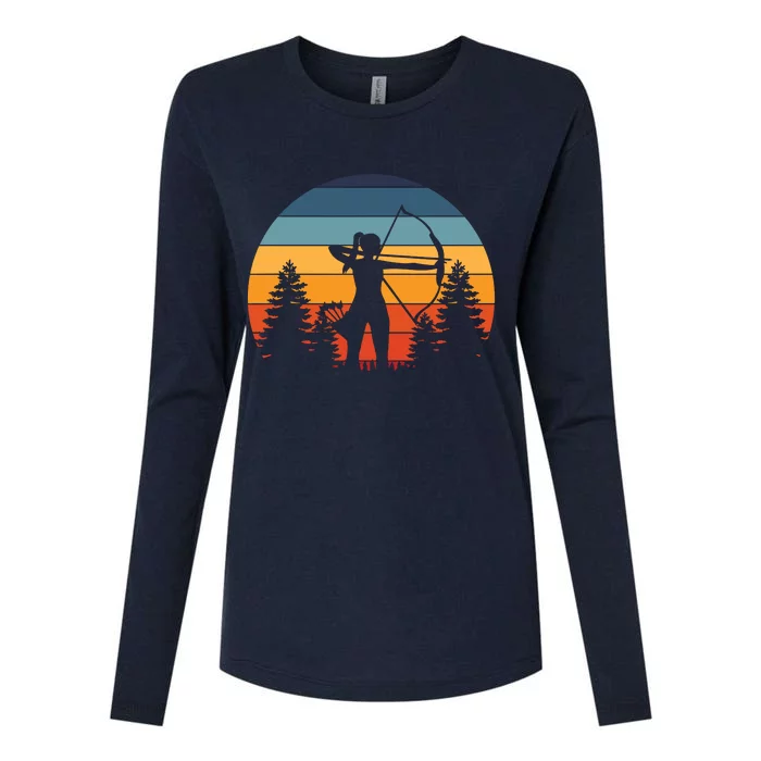 Archery Gift Archer Bow Vintage Retro Sunset Womens Cotton Relaxed Long Sleeve T-Shirt