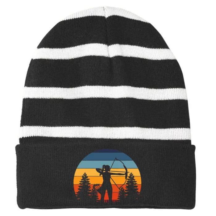 Archery Girl Archer Bow Striped Beanie with Solid Band