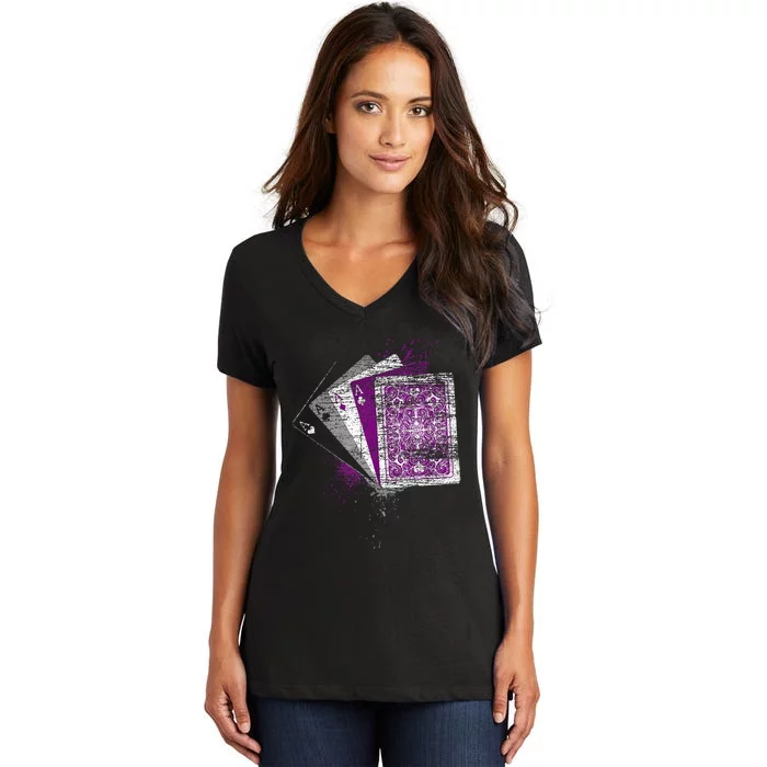 Asexuality Gift Ace Flag Playing Cards Queer Lgbt Women's V-Neck T-Shirt