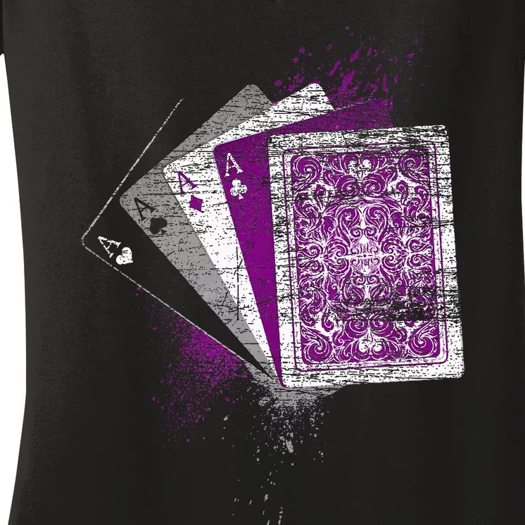 Asexuality Gift Ace Flag Playing Cards Queer Lgbt Women's V-Neck T-Shirt