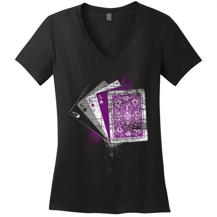 Asexuality Gift Ace Flag Playing Cards Queer Lgbt Women's V-Neck T-Shirt