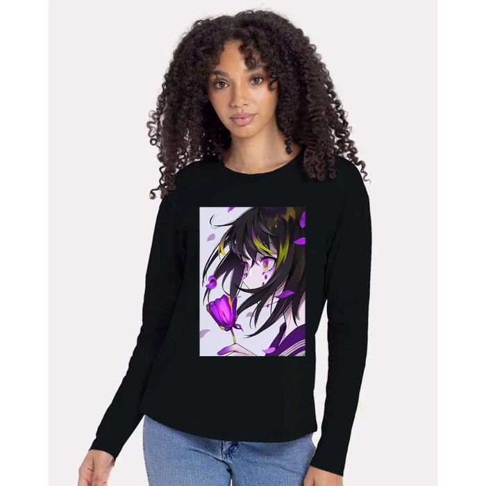 Anime Girl Aesthetic Floral Japanese Kawaii Waifu Womens Cotton Relaxed Long Sleeve T-Shirt