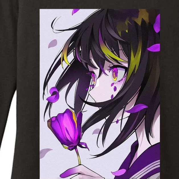 Anime Girl Aesthetic Floral Japanese Kawaii Waifu Womens CVC Long Sleeve Shirt