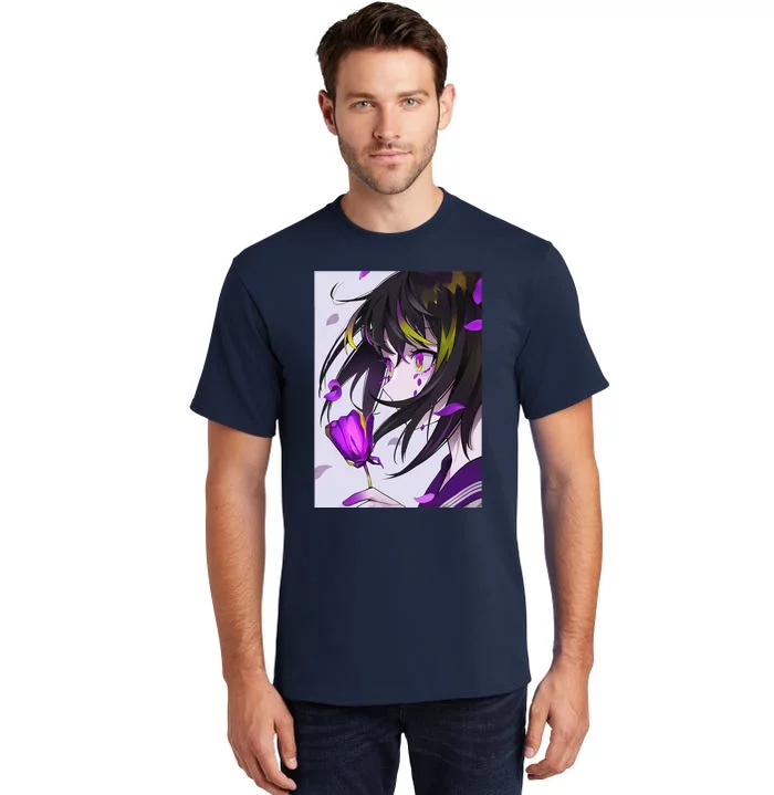 Anime Girl Aesthetic Floral Japanese Kawaii Waifu Tall T-Shirt