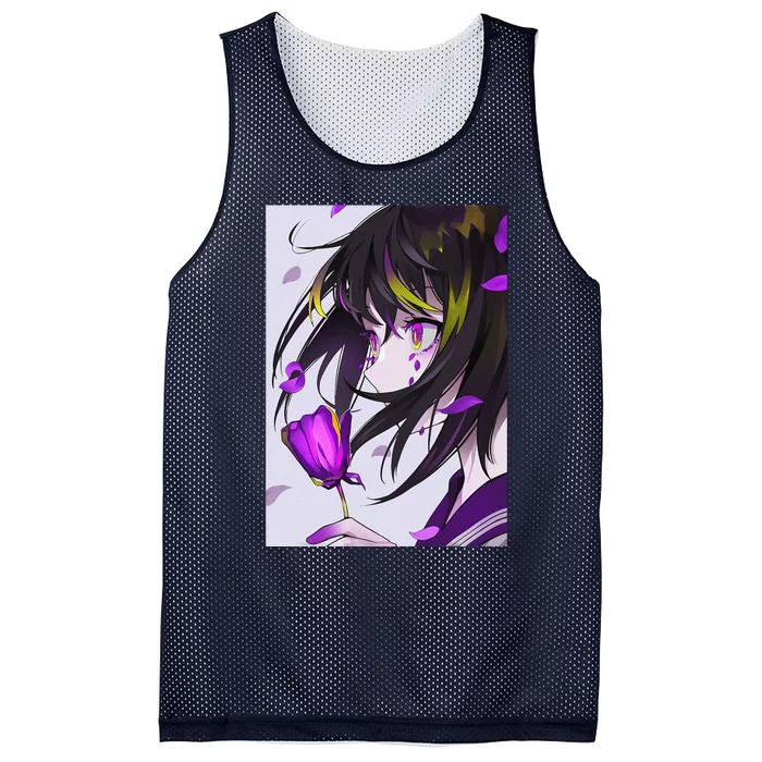 Anime Girl Aesthetic Floral Japanese Kawaii Waifu Mesh Reversible Basketball Jersey Tank