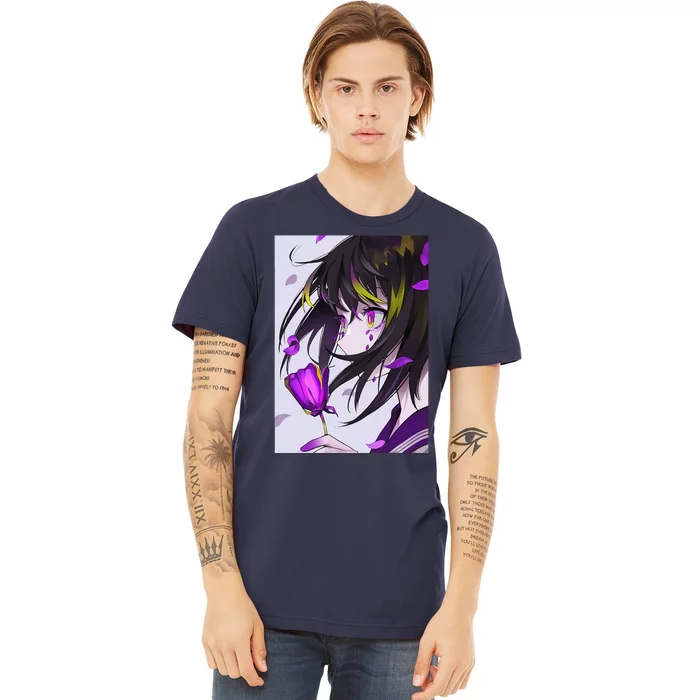 Anime Girl Aesthetic Floral Japanese Kawaii Waifu Premium T-Shirt