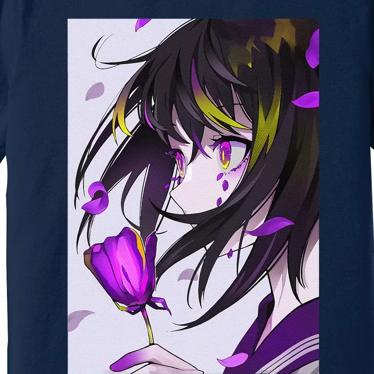 Anime Girl Aesthetic Floral Japanese Kawaii Waifu Premium T-Shirt