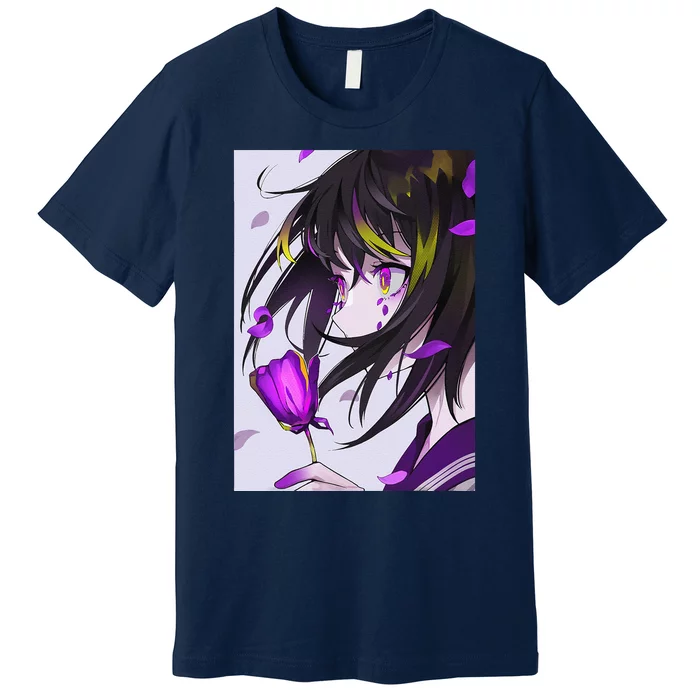 Anime Girl Aesthetic Floral Japanese Kawaii Waifu Premium T-Shirt