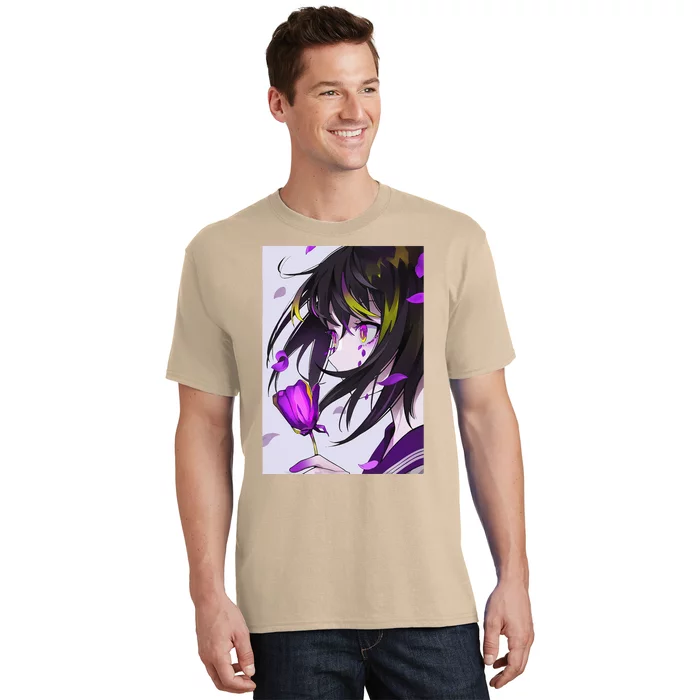 Anime Girl Aesthetic Floral Japanese Kawaii Waifu T-Shirt