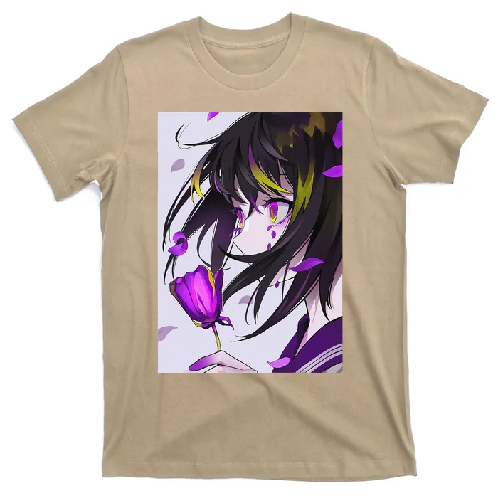 Anime Girl Aesthetic Floral Japanese Kawaii Waifu T-Shirt