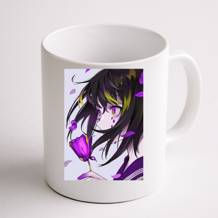 Anime Girl Aesthetic Floral Japanese Kawaii Waifu Front & Back Coffee Mug